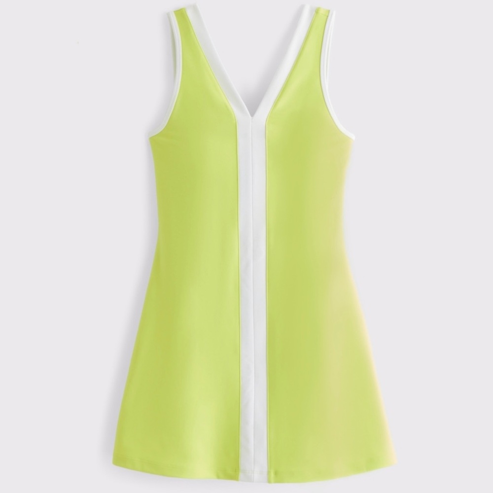 Abercrombie & Fitch Lime Green and White V‑Neck Mini Dress